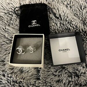 Chanel CC Dubai Moon Stud Earrings Metal with Crystals silver